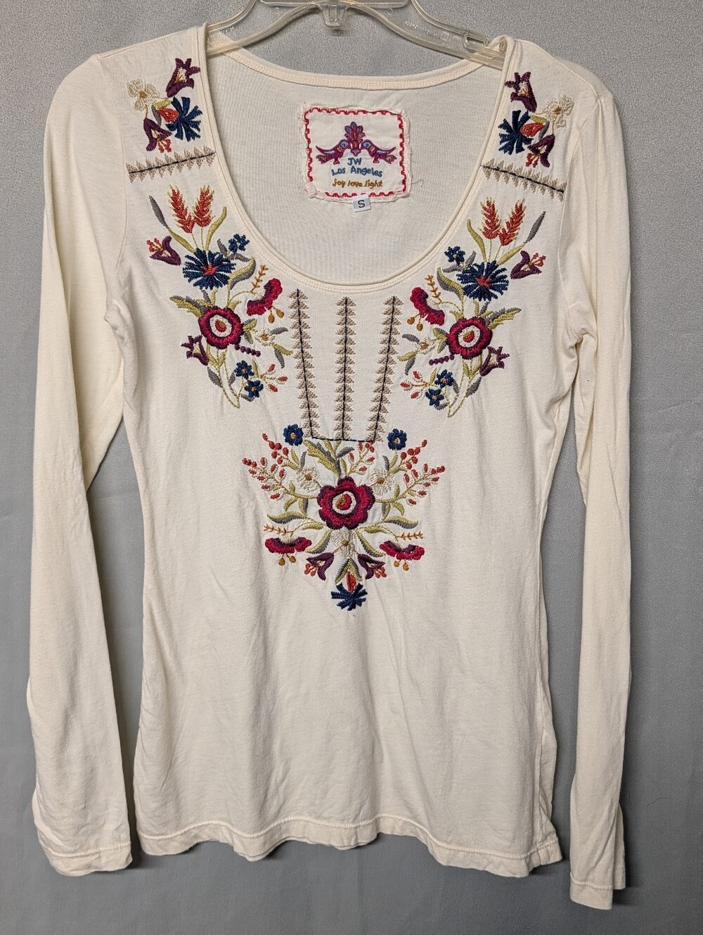 Johnny Was Cream Long Sleeve Embroidered Floral Top Size Small